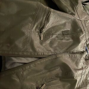 Charcoal gray imitation leather Moto jacket.